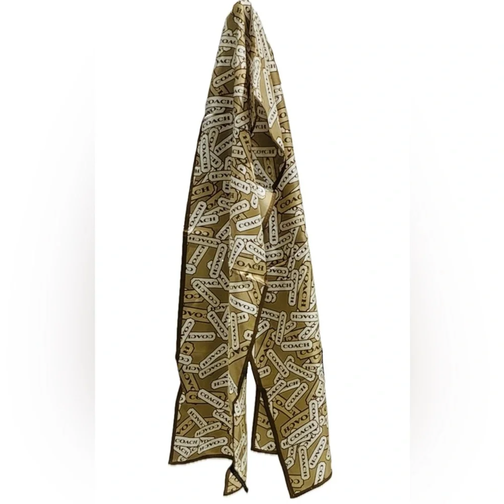 Coach Cream and Brown Logo Silk Scarf - Picture 2 of 6